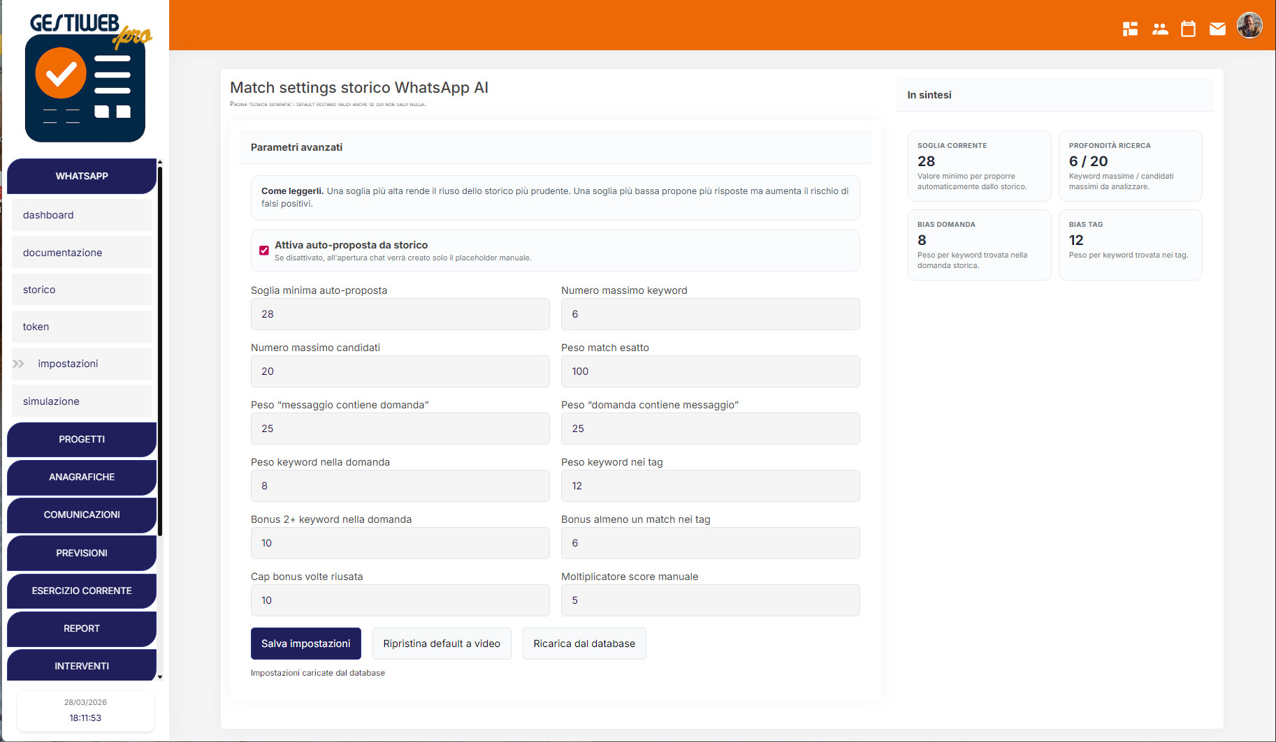 Impostazioni storico
